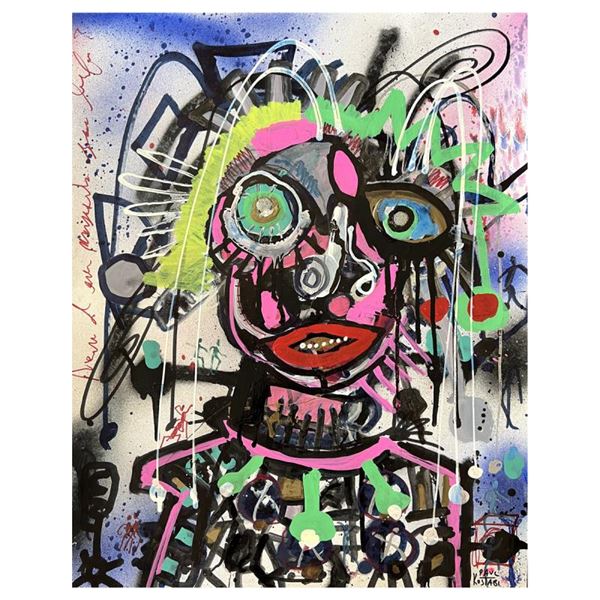 Paul Kostabi "Excited by Color" Original Mixed Media on Paper