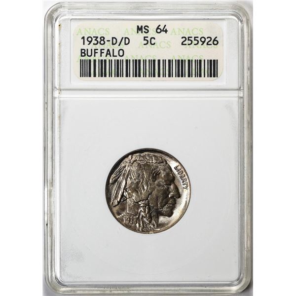 1938-D/D Buffalo Nickel Coin ANACS MS64 Old Soapbox Holder