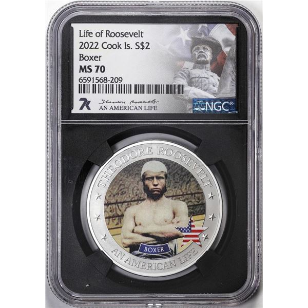 2022 Cook Islands $5 Life of Roosevelt Boxer Silver Coin NGC MS70