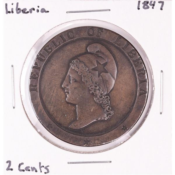 1847 Liberia 2 Cents Copper Coin