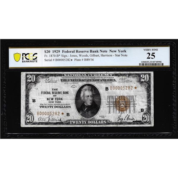 1929 $20 Federal Reserve Bank STAR Note New York Fr.1870-B* PCGS Very Fine 25