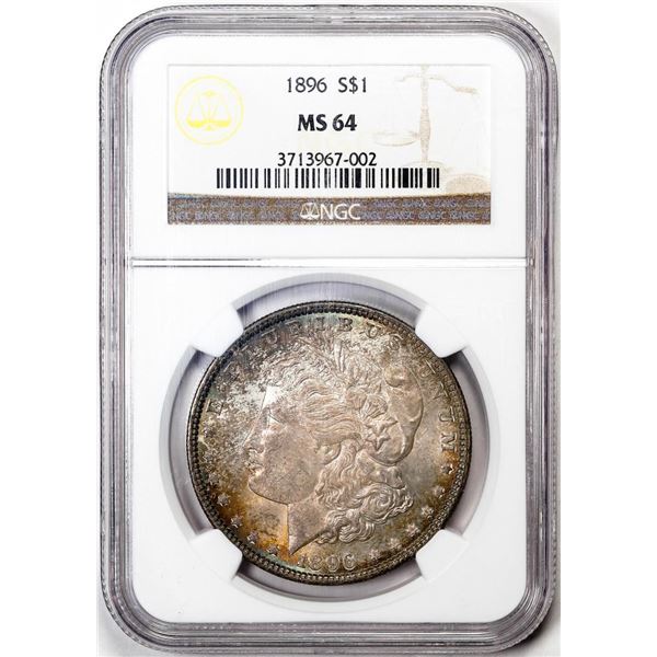 1896 $1 Morgan Silver Dollar Coin NGC MS64 Nice Toning