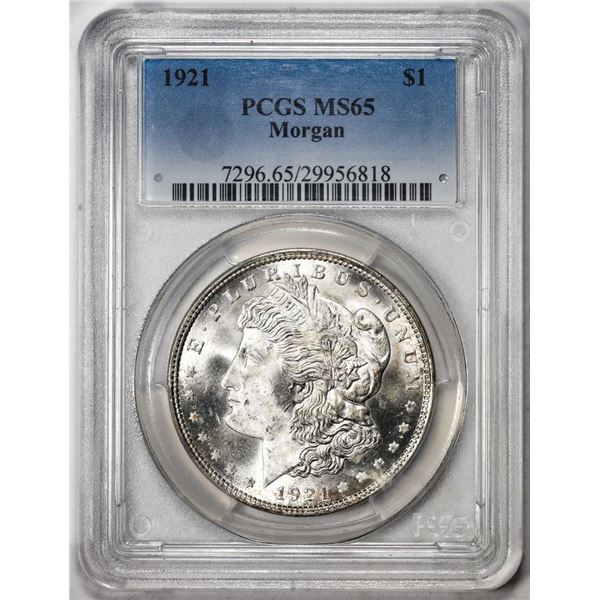 1921 $1 Morgan Silver Dollar Coin PCGS MS65