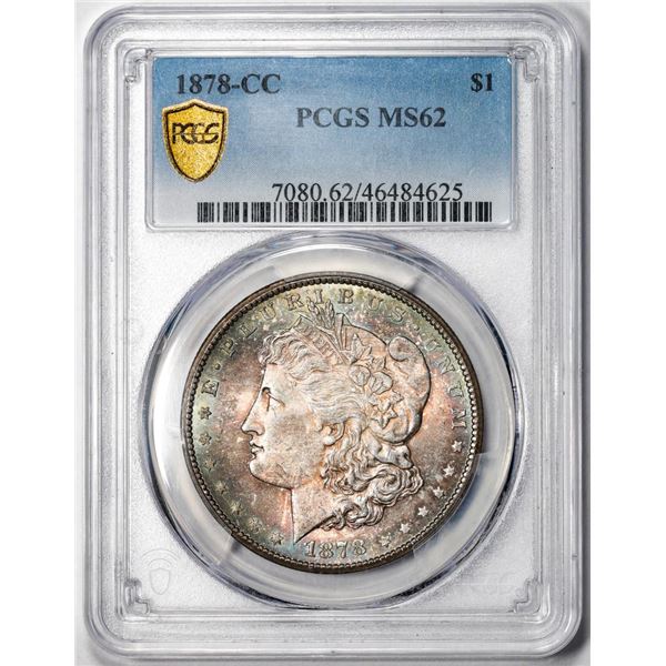 1878-CC $1 Morgan Silver Dollar Coin PCGS MS62 Amazing Toning