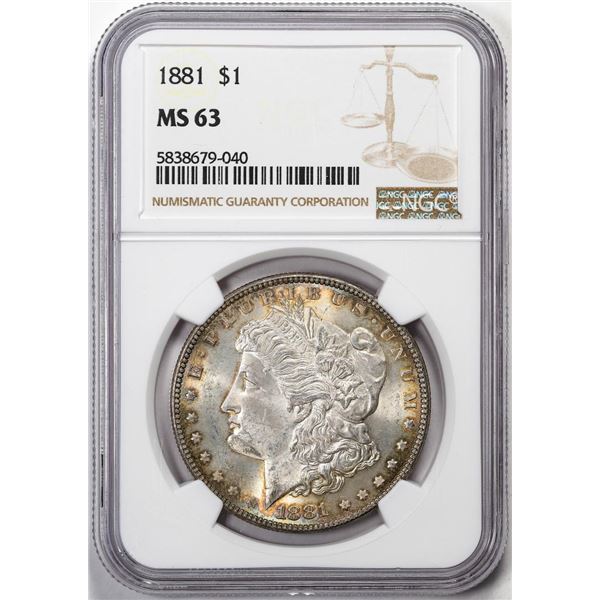 1881 $1 Morgan Silver Dollar Coin NGC MS63 Nice Toning