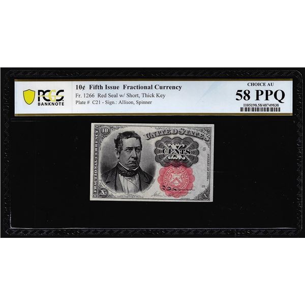 1874 Fifth Issue Ten Cents Fractional Currency Note Fr.1266 PCGS Choice AU 58PPQ