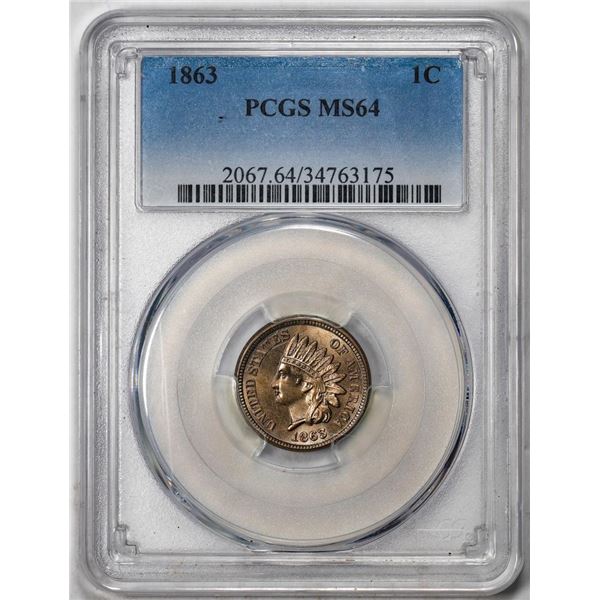1863 Indian Cent Coin PCGS MS64