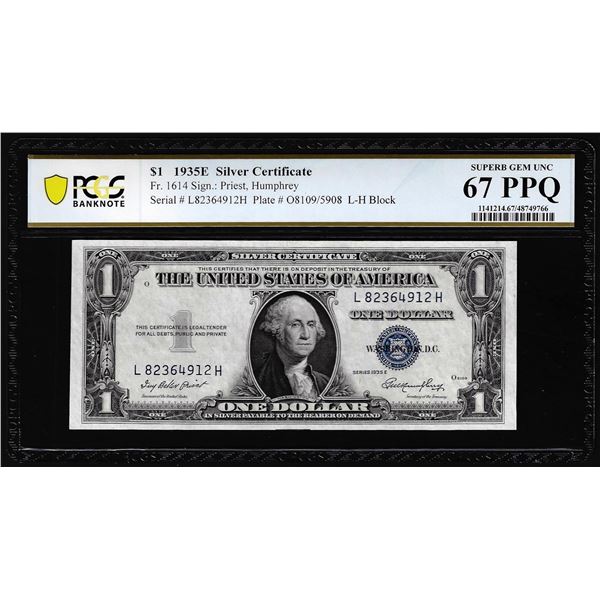 1935E $1 Silver Certificate Note Fr.1614 PCGS Superb Gem Uncirculated 67PPQ
