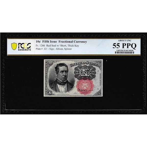 1874 Fifth Issue Ten Cents Fractional Currency Note Fr.1266 PCGS About Unc 55PPQ