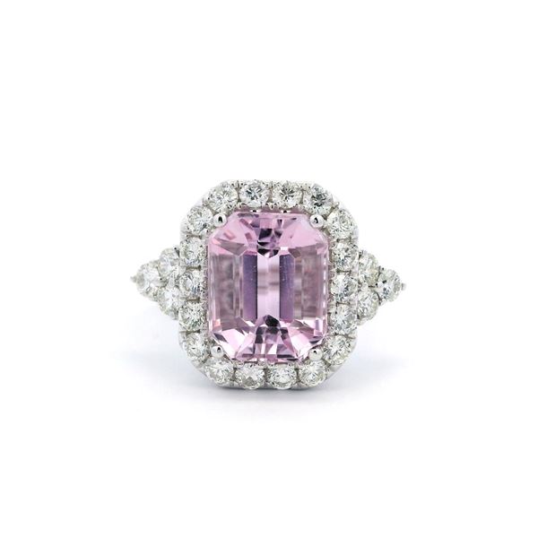 14KT White Gold 4.18 ctw Kunzite and Diamond Ring
