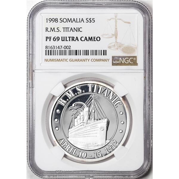 1998 Somalia $5 Proof R.M.S. Titanic Silver Coin NGC PF69 Ultra Cameo
