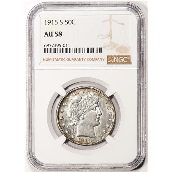 1915-S Barber Half Dollar Coin NGC AU58