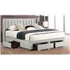 Image 1 : BRAND NEW ASHLEY BEIGE FABRIC QUEENSIZE PLATFORM BEDFRAME WITH 4 STORAGE DRAWERS, RETAIL $2499