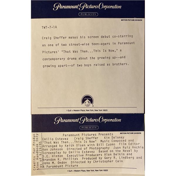 That Was Then... This Is Now Craig Sheffer signed movie photo