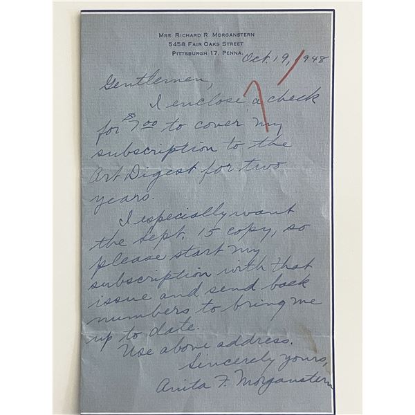 Mrs Richard R. Morganstern signed letter