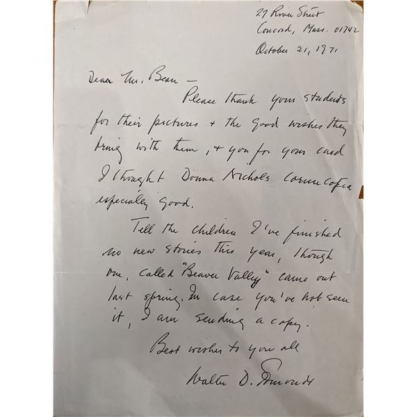 Author Walter D. Edwards Signed Letter