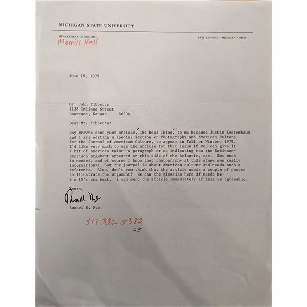 MSU Russel B. Nye Signed Letter