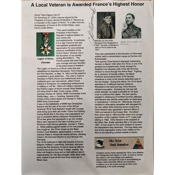 WW2 Christopher Navarre Signed Article