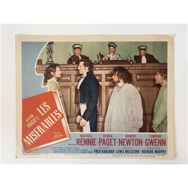 Les Misérables original 1952 vintage lobby card