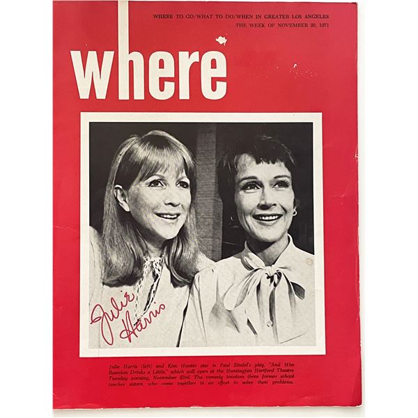 Julie Harris signed Where magazine
