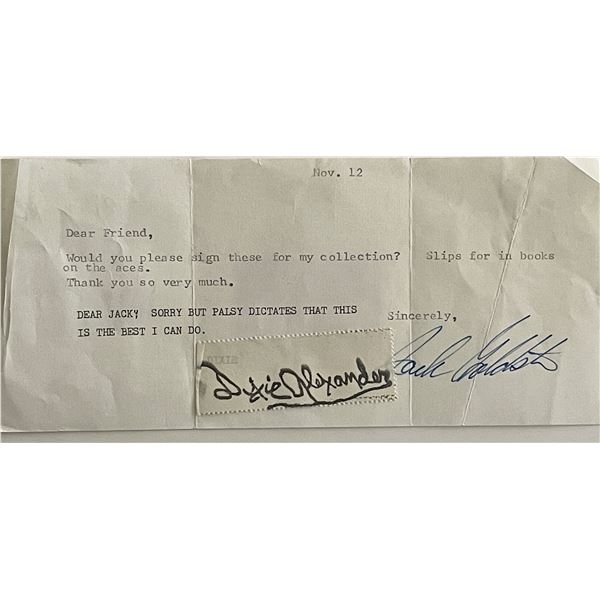 Dixie Alexander signed note
