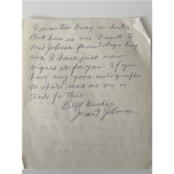 Rear Admiral Jesse G. Johnson signed note