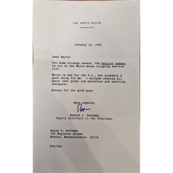 Ronald C. Kaufman Signed White House Note