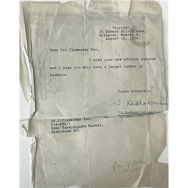 President of India S. Radhakrishman signed letter