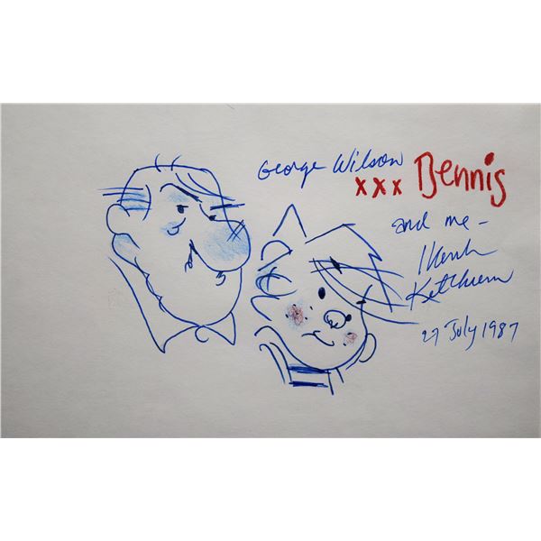 George Wilson  & Denis the Menace sketch signed by Hank Ketcham