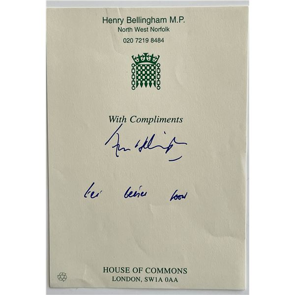Member of Parliament Henry Bellingham signed stationary