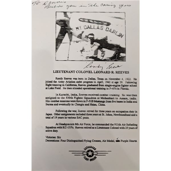 Lt. Col. Leonard R. Reeves Signed Bio Page