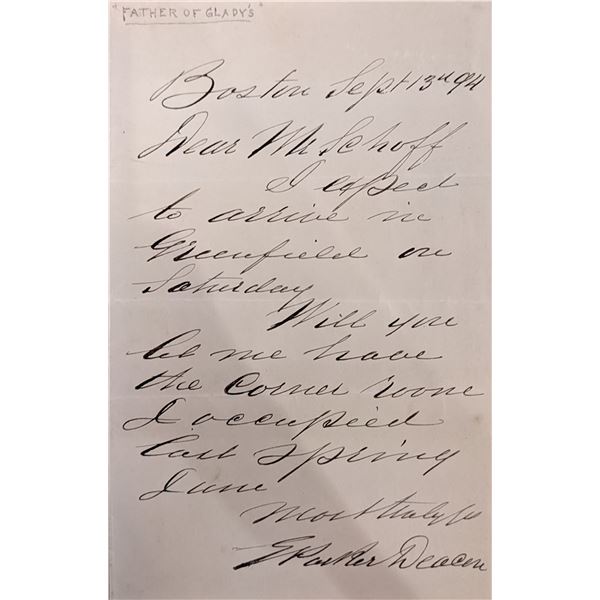 Church Deacon S. Parker Signed Note. 1894.