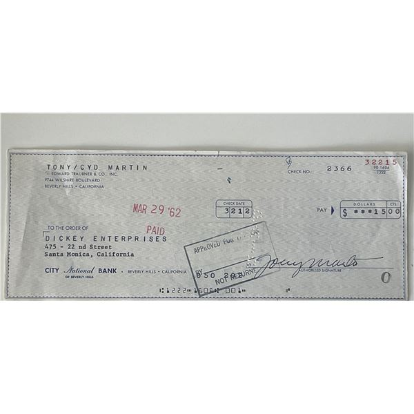 Singer Tony Martin signed check