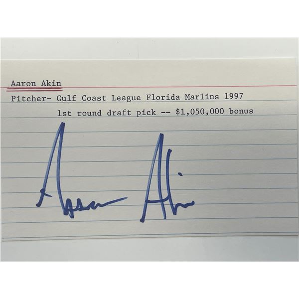Florida Marlins Aaron Akin autograph note