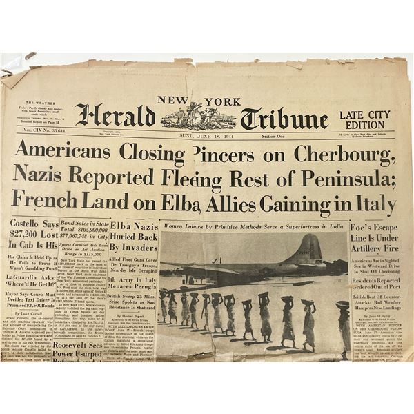 WWII 1944 New York Herald Tribune Original Vintage Newspaper