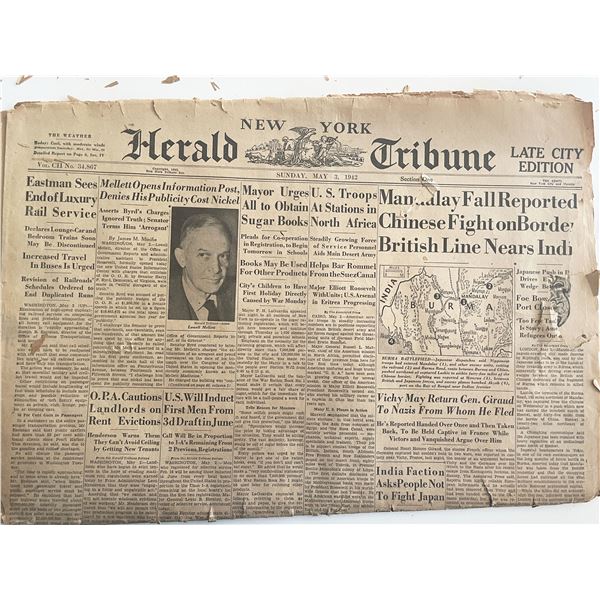 WWII 1942 New York Herald Tribune Original Vintage Newspaper