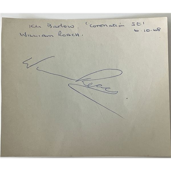 English actor William Roache autograph note