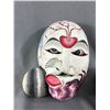 Image 2 : Vintage 9" Carved Wood/Hand Painted Wall Mask and Composite Skull