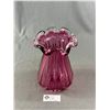 Image 2 : Vintage Cranberry Glass 9" Tall Vase w/ Ruffled Edge