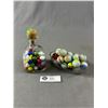Image 2 : Solid Coloured Marbles In Small Patron Bottle & Dish Of Milk Glass Swirl Cobs