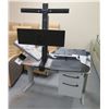 Image 1 : Small Desk w/ 2 Drawers, Metal Monitor Mount, Holders, etc
