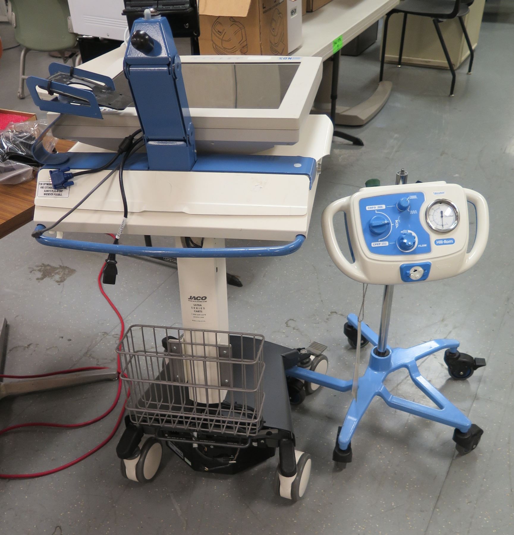 Metaneb Machine Hill-Rom MetaNeb Lung Therapy & Radiance NDS Monitor on Rolling Carts