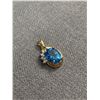 Image 2 : 14KT Yellow Gold Swiss Blue Oval Cut Topaz And Diamond Pendant 2.5 CT, 9 X 7 Topaz - Custom Made -