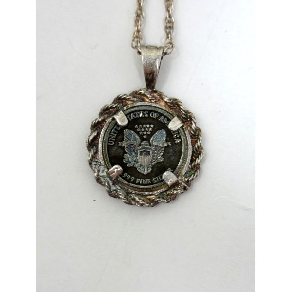 USA .999 Silver Round in Sterling Necklace Setting