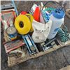 Image 2 : Contents on pallet, sprayer, elec. Heater, air & water hose, mitre box, pylons, wire brushes, hooks,