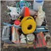 Image 3 : Contents on pallet, sprayer, elec. Heater, air & water hose, mitre box, pylons, wire brushes, hooks,