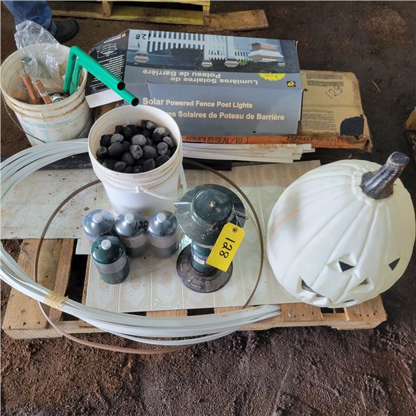 Blow mold pumpkin, Colman propane light & tanks, 12- Volts post top lights