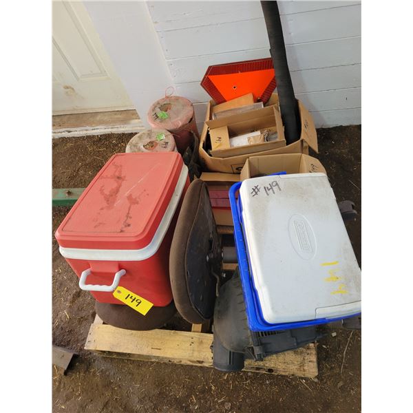 2- Coolers, slow moving sign, twine, lights & chair