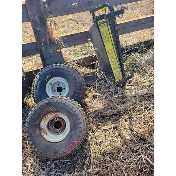 2- tires & rims 21x12-8, tire bracket, & Staley handyman stand
