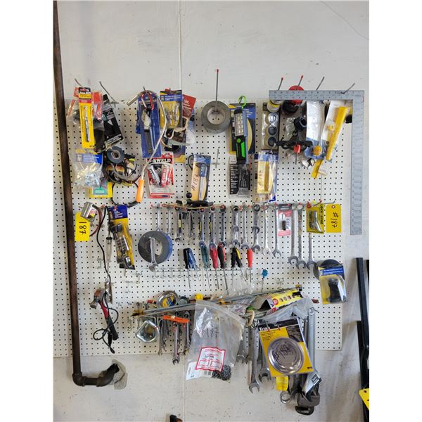 Large qty of tools and misc. On peg board (peg board does not sell) Bring your own Pails and/or Boxe